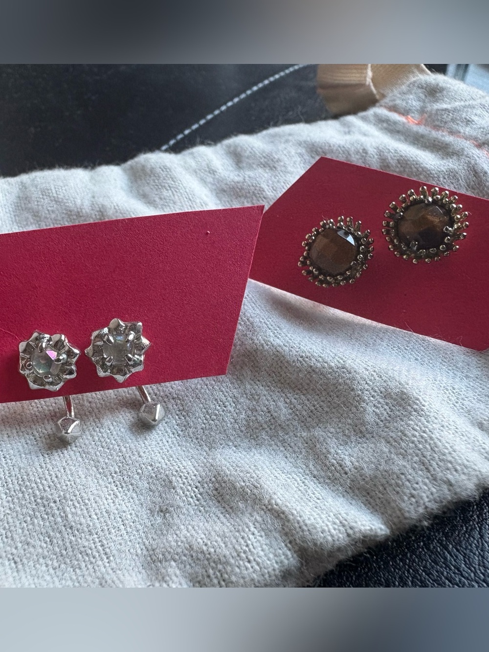 Kendra Scott Silver Floral and Tigers Eye Stud Earring Set